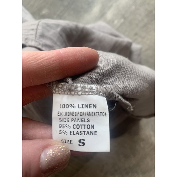 Lina Tomei Italy 100% Linen Dress Embellished Neck Gray Size Small - Picture 13 of 14